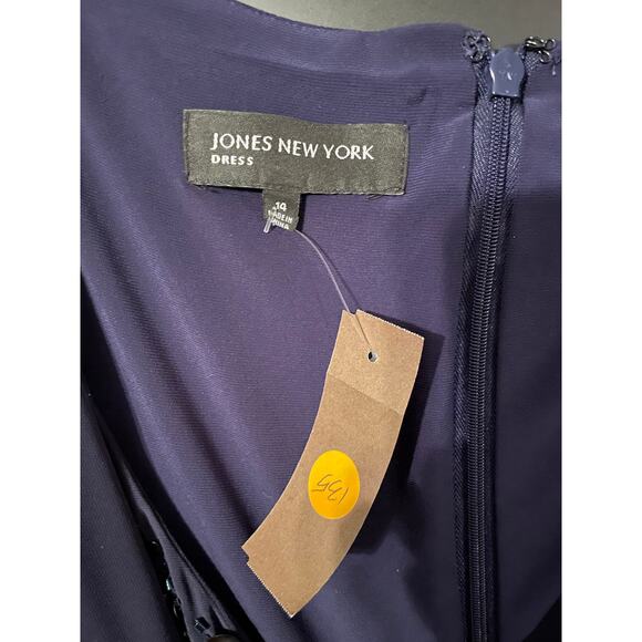 Jones New York Navy Draped Sequin Sheath Dress | Women’s 14 Misses - Picture 5 of 7